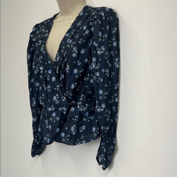 Free People - A Night You Navy Floral Long Sleeve Wrap Blouse Size Small - Picture 5 of 13